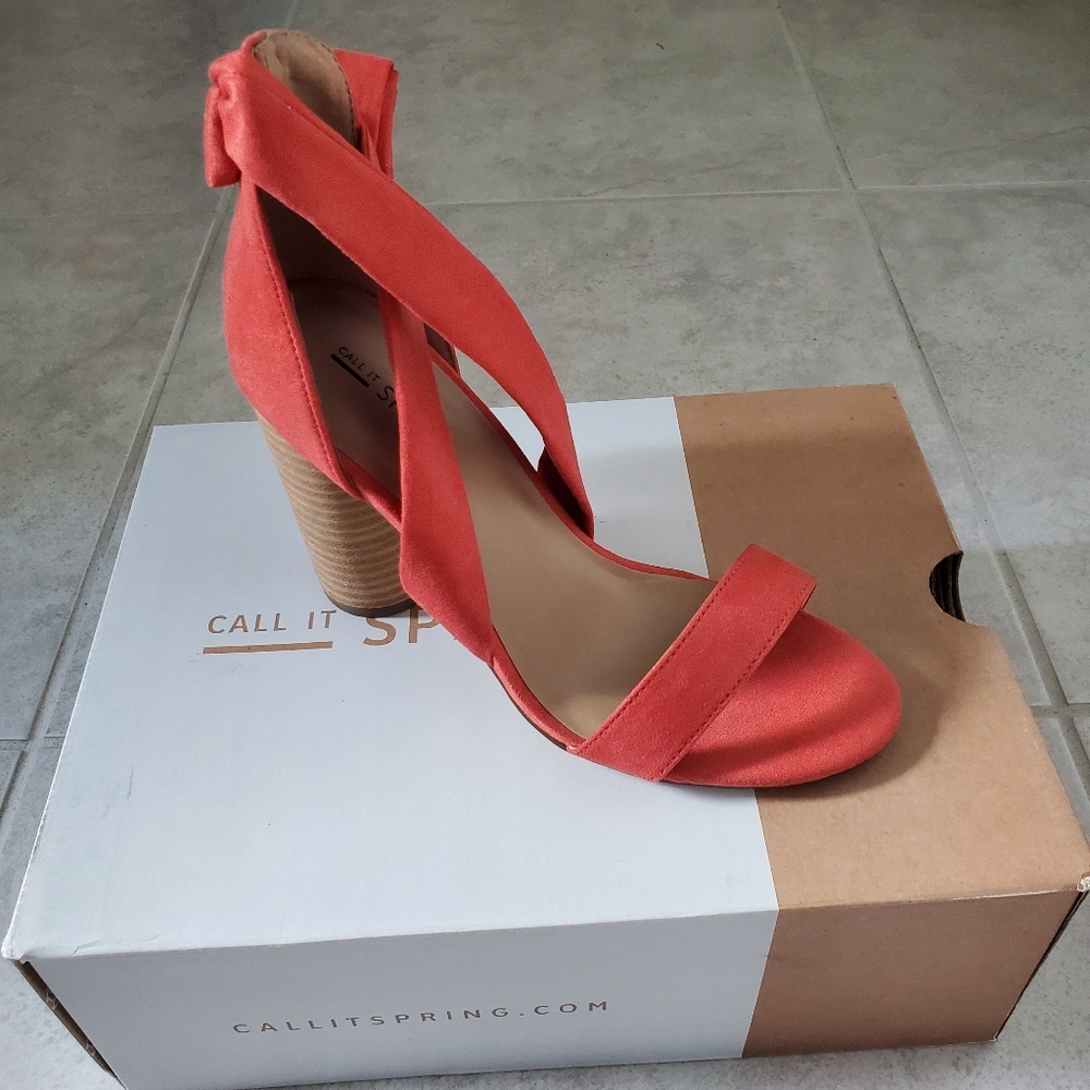 Call It Spring defuria orange wrap around heels NWB